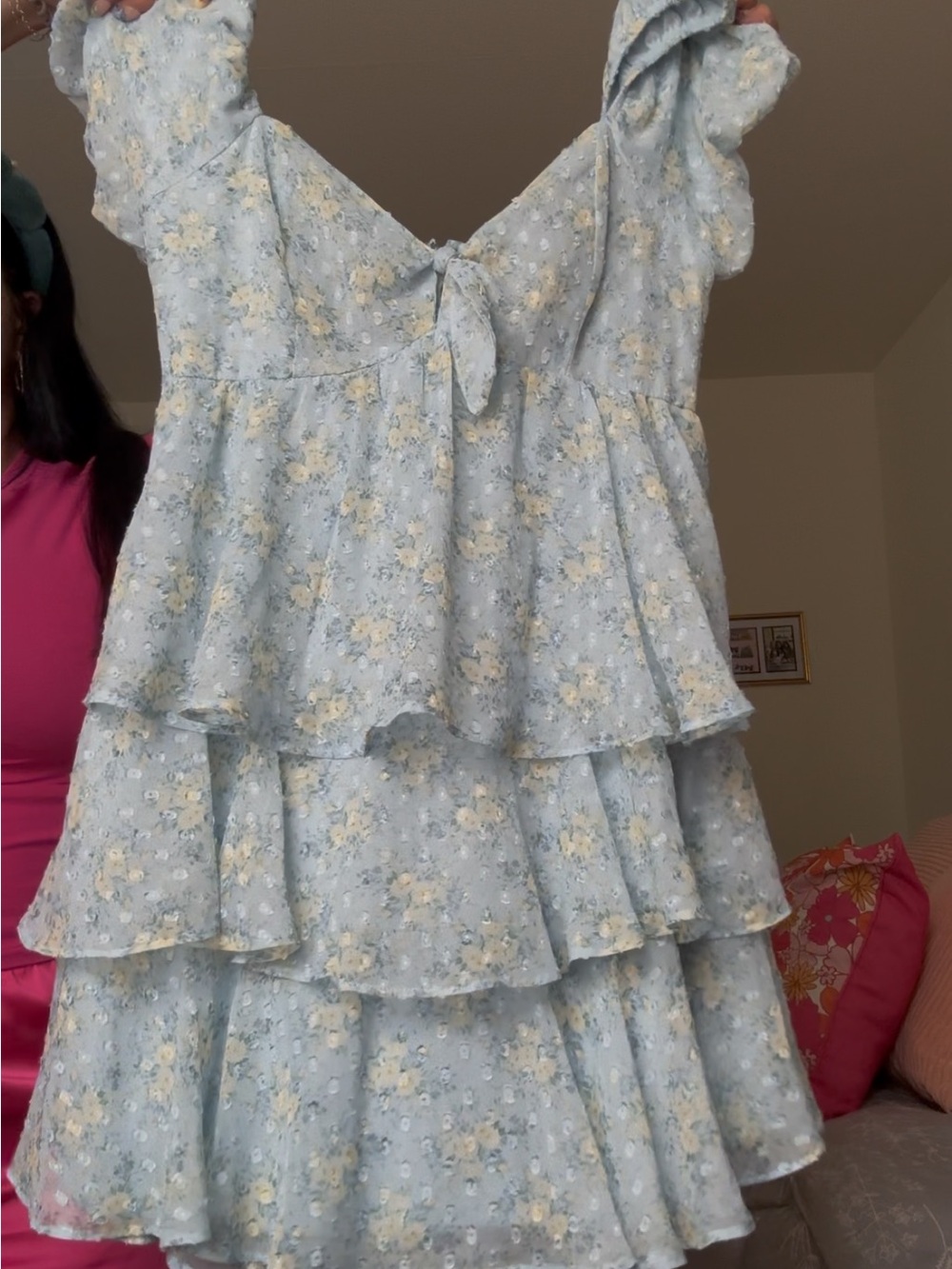 Altar'd State Light Blue Floral Tiered Mini Dress